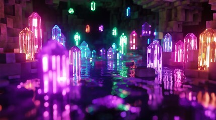 Crystal Cave with Prismatic Light Reflections
