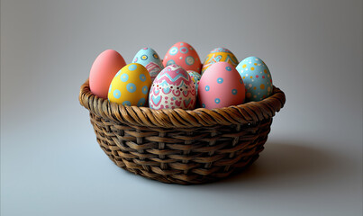 Naklejka premium Colorful Easter Eggs in a Woven Basket