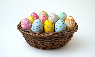 Colorful Easter Eggs in a Woven Basket