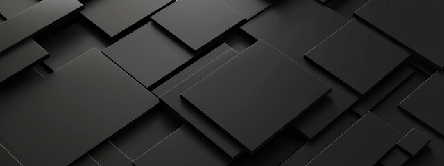 Fototapeta premium Black Background with Intersecting Lines and Rectangles, Banner Template with White Space for Text. Minimalist Geometric Wallpaper with Copy Space on Black Background. Clean Modern Wallpaper.