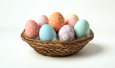 Naklejka premium Colorful Easter Eggs in a Woven Basket