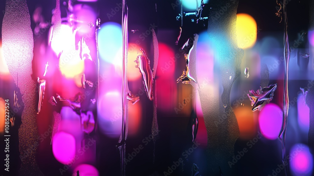 Poster frosted glass with colorful bokeh lights behind