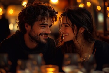 A couple in love enjoy each other on a Valentine's Day holiday full of romance and warmth. They spend time together, exchanging gentle glances and smiles,