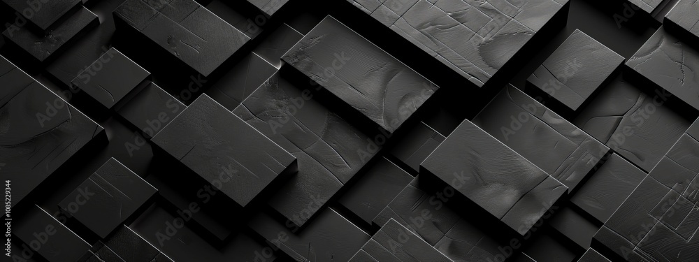 Poster Black Background with Intersecting Rectangles and Squares, Banner Template with White Space for Text. Minimalist Geometric Wallpaper with Copy Space on Black Background. Modern Wallpaper.