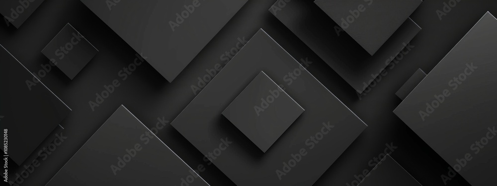 Poster intersecting squares on a black background, minimalist design banner template with white space for t