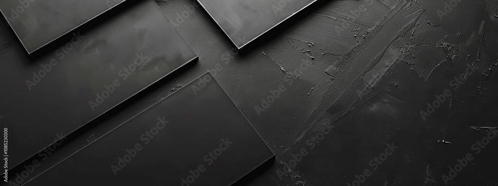 Poster intersecting squares on a black background, minimalist design banner template with white space for t