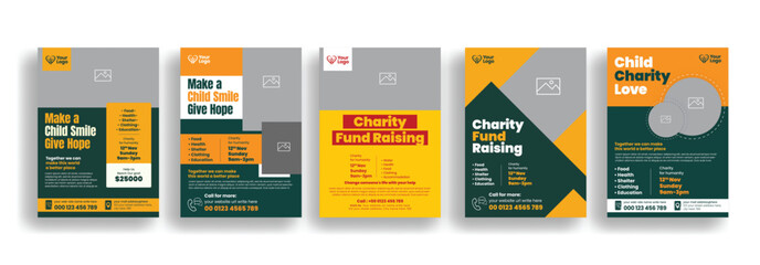 set of print flyer or poster template for Charity fundraising event, charity foundation, donation concept leaflet, Ngo Flyer design bundle
