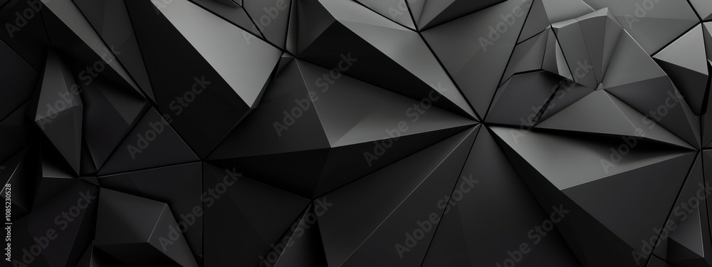 Poster Abstract Banner Template with Intersecting Triangles on Black Background. Geometric Minimalist Design with Central White Space for Text. Perfect for Modern Use.