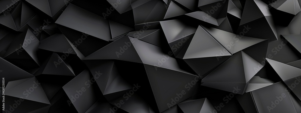 Poster Abstract Banner Template with Intersecting Triangles on Black Background. Geometric Minimalist Design with Central White Space for Text. Perfect for Modern Use.