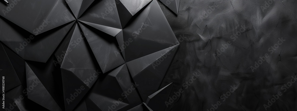 Aufkleber Abstract minimalist wallpaper with intricate angular shapes on black background. Ideal for modern design and banner templates with copy space in the center for text.