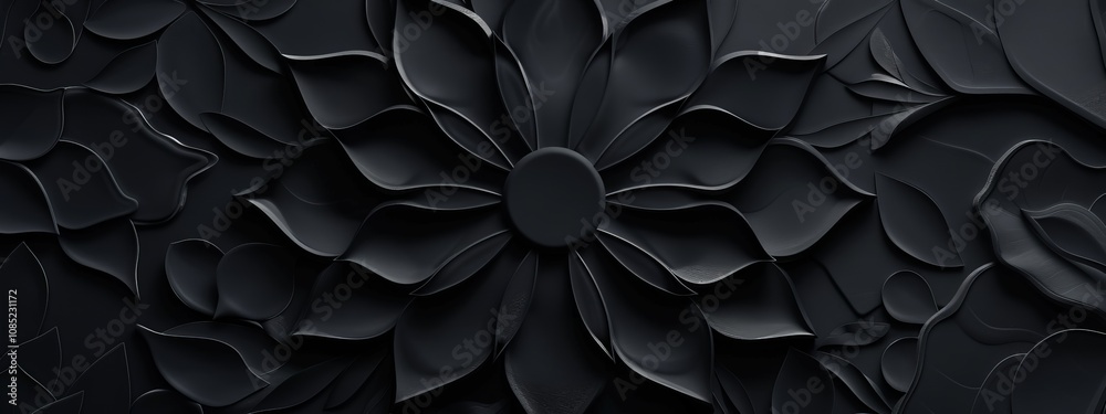 Aufkleber Abstract minimalist wallpaper with intricate geometric details on black background. Ideal for modern design and banner templates with copy space in the center for text.