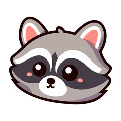 raccoon head wild animal cartoon character flat color vector illustration template design