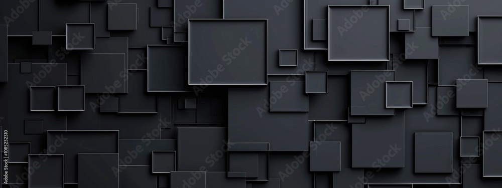 Aufkleber Black Background with Triangular Patterns and Squares for Design Banner Template, Featuring Abstract Minimalist Wallpaper with Copy Space on Black Background