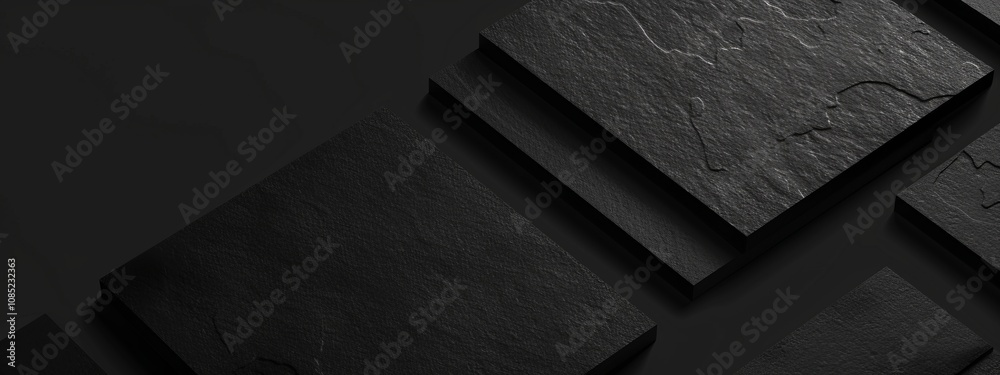Poster Black Background with Triangular Patterns and Squares for Design Banner Template, Featuring Abstract Minimalist Wallpaper with Copy Space on Black Background