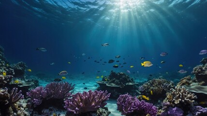 Fototapeta premium underwater purple empty background in sea generate ai