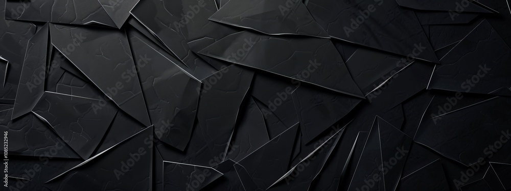Poster abstract black background with irregular shapes and lines, banner template with white space for text