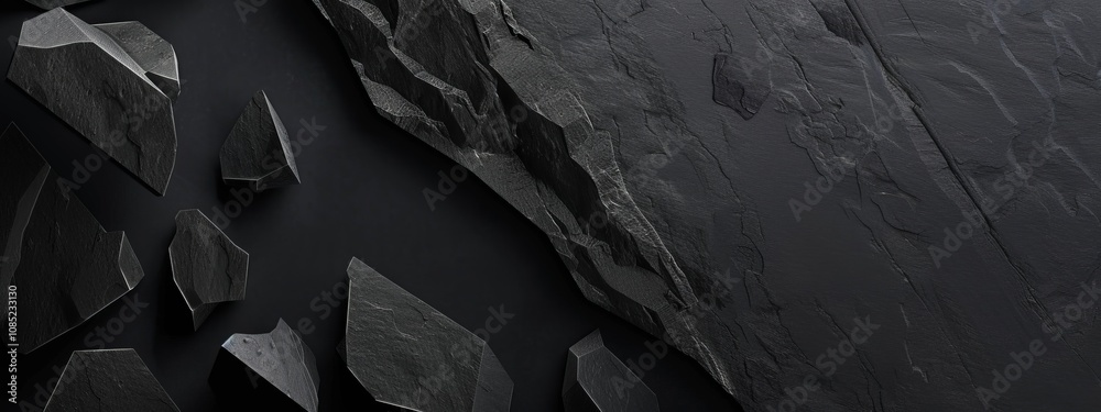 Poster geometric shapes on dark background with copy space for design. ideal for modern banner templates, a