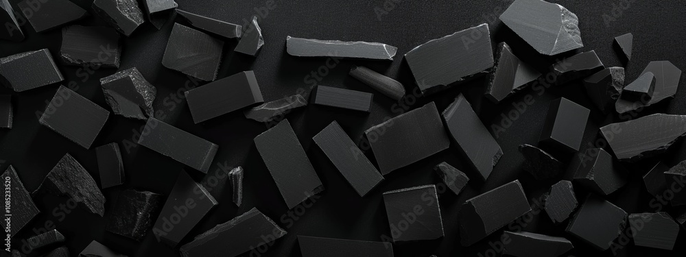 Poster black background with irregular shapes for design banner template, featuring abstract minimalist wal