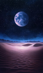 Colorful Night in the Desert with a Bright Moon