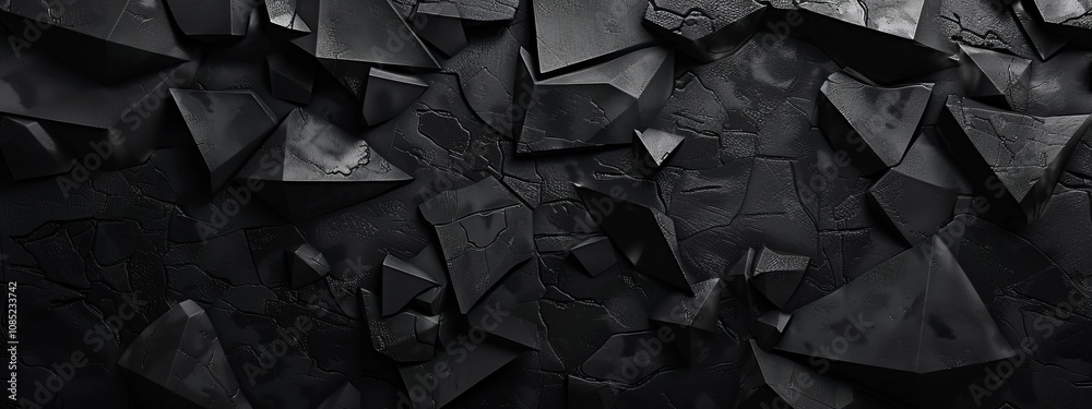 Poster Black background with irregular shapes. Banner template with white space in the center for text. Ideal for abstract minimalist wallpaper and contemporary digital projects.