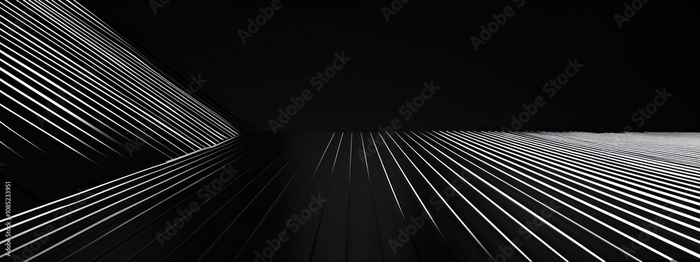 Poster Photo of Black Background with Linear Elements for Design, Featuring White Space in the Center for Text. Ideal for Banner Templates and Digital Projects. Abstract Minimalist Wallpaper.