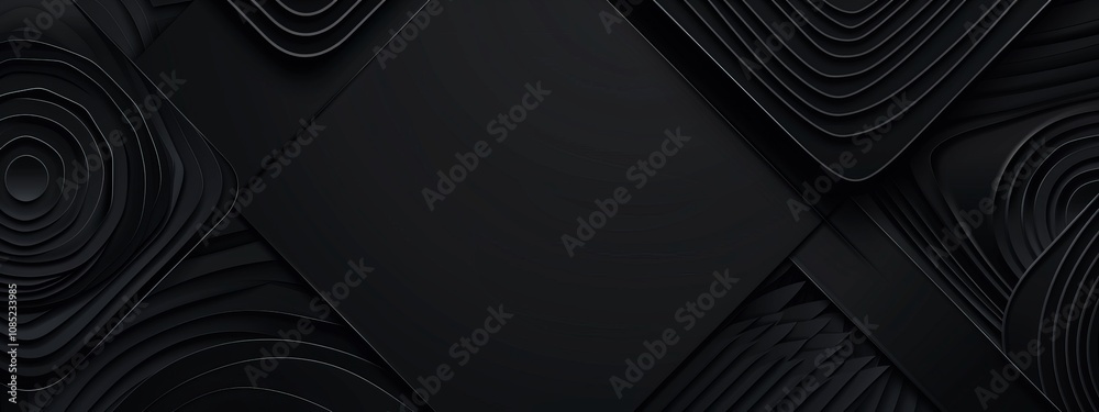 Poster photo of black background with linear geometric elements for design, banner template, white space in