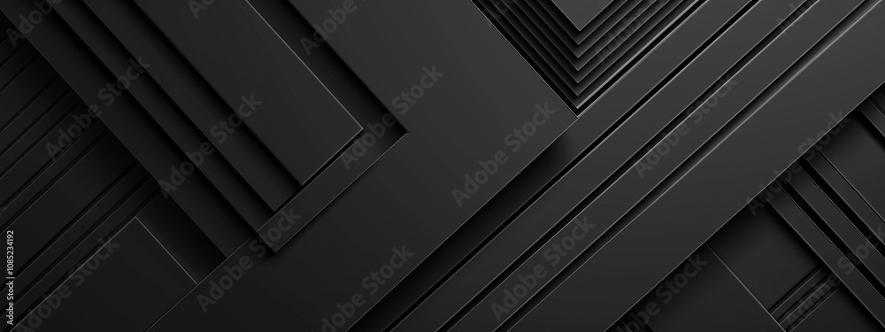 Poster black background with linear geometric motifs and central white space for text. featuring modern geo