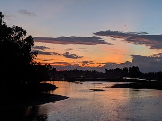 A flowing river at sunset with awesome view 