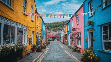 Obraz premium Colorful street with shops.