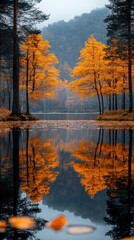 Obraz premium autumn scene with orange trees