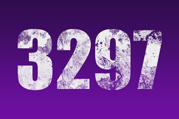 flat white grunge number of 3297 on purple background.