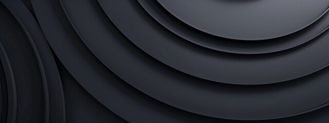 Photo of black background with minimal circular elements for design, banner template, white space in the center of the page for text. Abstract geometric wallpaper with copy space.