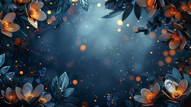 Elegant kids party invitation with calligraphy and glowing border decorations