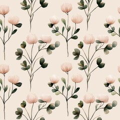 Delicate Watercolor Flowers in Soft Pink and Green Tones