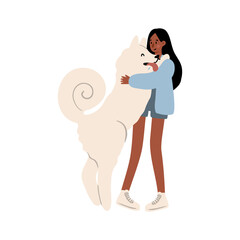 Cute vector illustration of black woman, diverse character in everyday urban scenes. People walking dogs, using wheelchair, pushing stroller. individuals of various ages and ethnicities.
