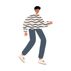 Cute vector illustration of muslim man, diverse character in everyday urban scenes. People walking dogs, using wheelchair, pushing stroller. individuals of various ages and ethnicities.