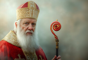 Saint Nicholas Holding a Bishop’s Staff in a Reverent Pose