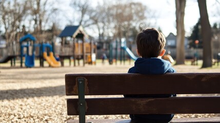 Fototapeta premium Solitary Figure on a Bench at the Playground