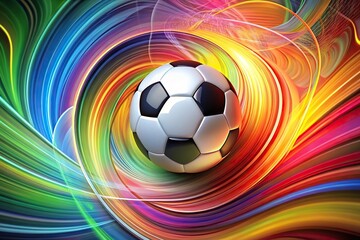 Obraz premium Abstract soccer ball pattern with swirling colors and geometric shapes, sports, athletic decor, sporty vibe, arena, game