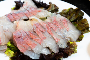 yellowtail sashimi on the table