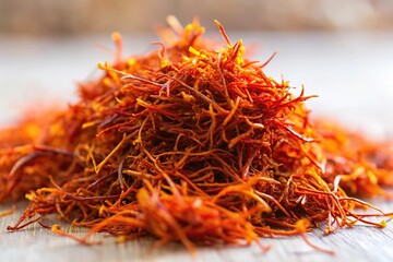 Fototapeta premium A cluster of saffron threads coated in a slimy substance, fungi, scientific, chemical, biology, gloopy