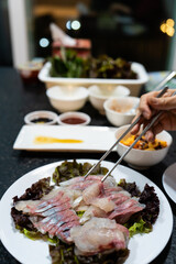 yellowtail sashimi on the table