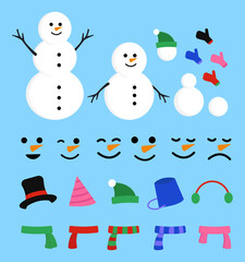 Collection of White Snowman Winter with Expression Hat Glove and Scarf