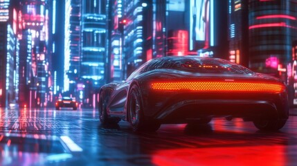 driverless electric cars in a cityscape, networked transportation, AI advancements