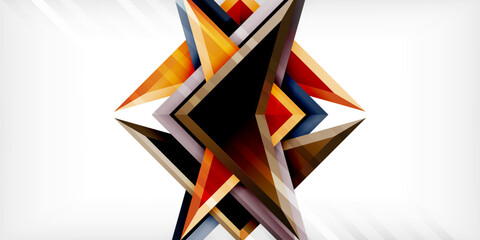 Arrows with 3d effect abstract background. Triangles on light grey backdrop