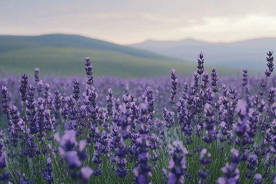 Serene Lavender Fields Under a Soft Sunset Glow