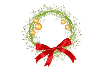 Obraz premium Festive Christmas Wreath with Red Bow