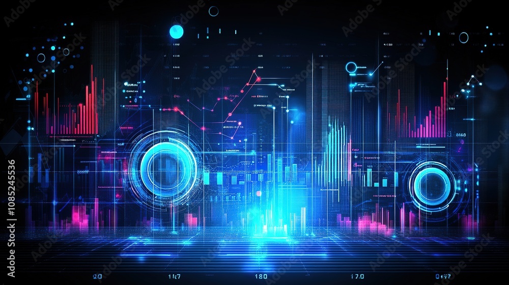 Poster futuristic data visualization with graphs and charts in a high-tech digital environment for analytic