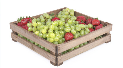 Fresh Fruits in Wooden Crate on White Background