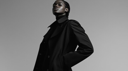 Stylish Woman in Elegant Black Coat Portrait